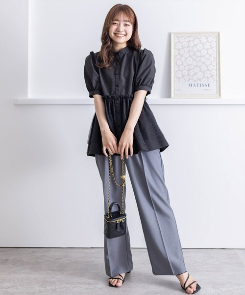 clear（クリア）の「チュールドッキングペプラムブラウス［オフィスカジュアル 着回し抜群 大人］≪再入荷≫（シャツ/ブラウス・レディース・ブラック/オフホワイト/ベージュ・F）」の20枚目の写真