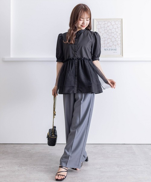 clear（クリア）の「チュールドッキングペプラムブラウス［オフィスカジュアル 着回し抜群 大人］≪再入荷≫（シャツ/ブラウス・レディース・ブラック/オフホワイト/ベージュ・F）」の21枚目の写真