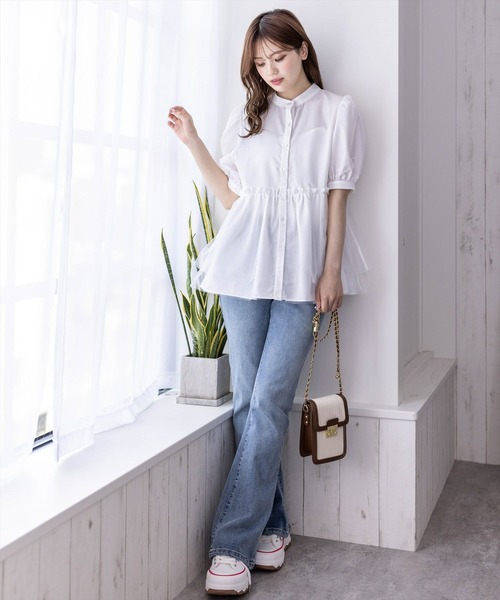 clear（クリア）の「チュールドッキングペプラムブラウス［オフィスカジュアル 着回し抜群 大人］≪再入荷≫（シャツ/ブラウス・レディース・ブラック/オフホワイト/ベージュ・F）」の16枚目の写真