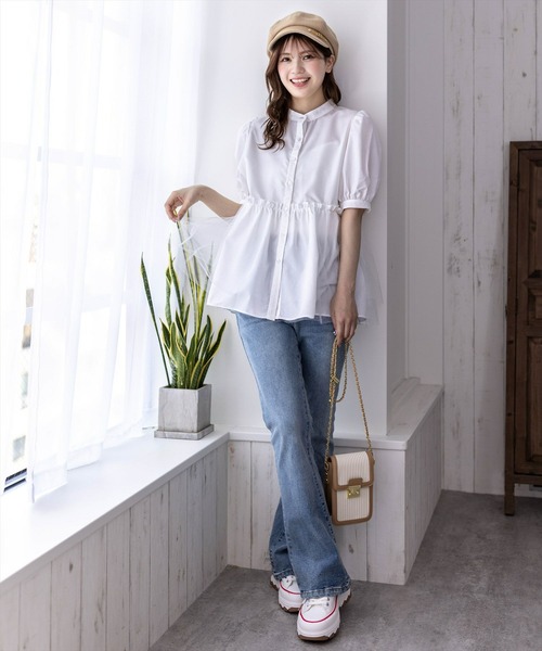 clear（クリア）の「チュールドッキングペプラムブラウス［オフィスカジュアル 着回し抜群 大人］≪再入荷≫（シャツ/ブラウス・レディース・ブラック/オフホワイト/ベージュ・F）」の17枚目の写真