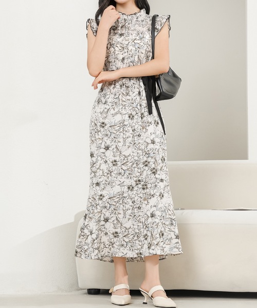 Lace Ladies（レースレディース）の「フリルカラー ノースリーブ 花柄 ギャザー ワンピース（ワンピース・レディース・アイボリー/ピンク/ベージュ/ブラック・FREE）」の22枚目の写真