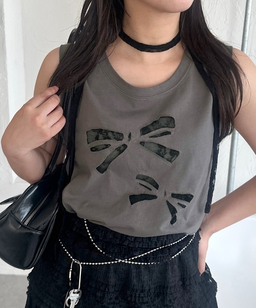 apres jour mignon（アプレジュールミニョン）の「【apresjour mignon SOIE】アソートリボンレースデザインタンク【ZOZOTOWN限定アイテム】（タンクトップ・レディース・ブラック系その他/ブラック/カーキ/ブラック系その他2・X-LARGE/フリー）」の2枚目の写真