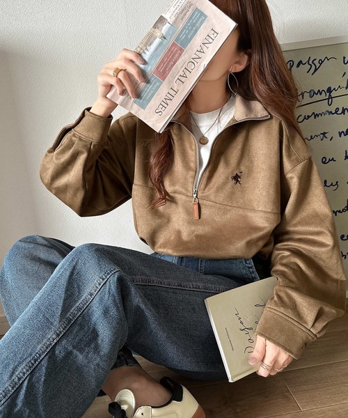 classicalelf(クラシカルエルフ)の「ゆったりシルエットでこなれ感。胸刺繍スエードポンチハーフジッププルオーバー(スウェット・レディース・アイボリー/オフホワイト/モカ・MEDIUM/LARGE/X-LARGE/SMALL)」の18枚目の写真