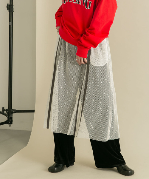 KBF（ケイビーエフ）の「メッシュラインレイヤードスカート（スカート・レディース・ブラック/オフホワイト・ONE）」の11枚目の写真