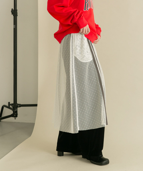 KBF（ケイビーエフ）の「メッシュラインレイヤードスカート（スカート・レディース・ブラック/オフホワイト・ONE）」の13枚目の写真