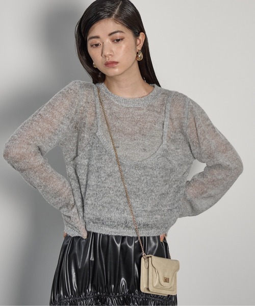 YONFA ♡レイヤードシャーリングニット　グレー　新品タグ付き 美品YONFA ヨンファレイヤードシャーリングニットプルオーバーグレー