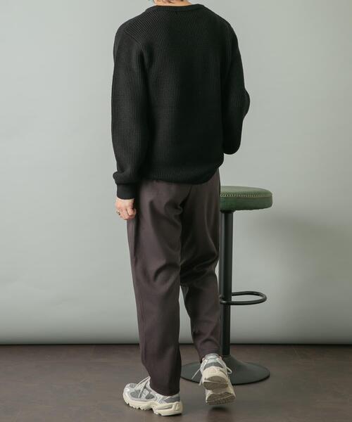 セール】ウォッシャブルストレッチワッフルクルーネックプルオーバー