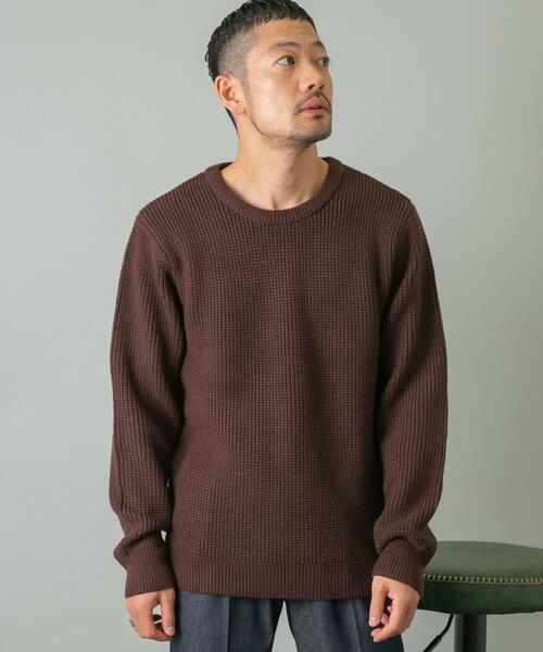 セール】ウォッシャブルストレッチワッフルクルーネックプルオーバー
