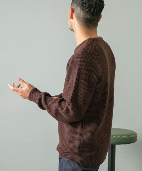 セール】ウォッシャブルストレッチワッフルクルーネックプルオーバー