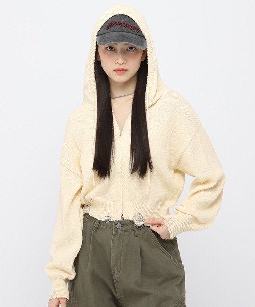 3.3 Field Trip （3.3フィールドトリップ）の「【新色登場】3.3 Field Trip／ダブルジップダメージニット（ニット/セーター・レディース・グレー/ホワイト/ネイビー/ブラウン/アイボリー/ライトグレー/ピンク/その他1/その他2/ブラック/レッド/チャコールグレー/ブラック系その他/レッド系その他・FREE）」の9枚目の写真