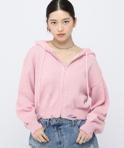 3.3 Field Trip （3.3フィールドトリップ）の「【新色登場】3.3 Field Trip／ダブルジップダメージニット（ニット/セーター・レディース・グレー/ホワイト/ネイビー/ブラウン/アイボリー/ライトグレー/ピンク/その他1/その他2/ブラック/レッド/チャコールグレー/ブラック系その他/レッド系その他・FREE）」の11枚目の写真