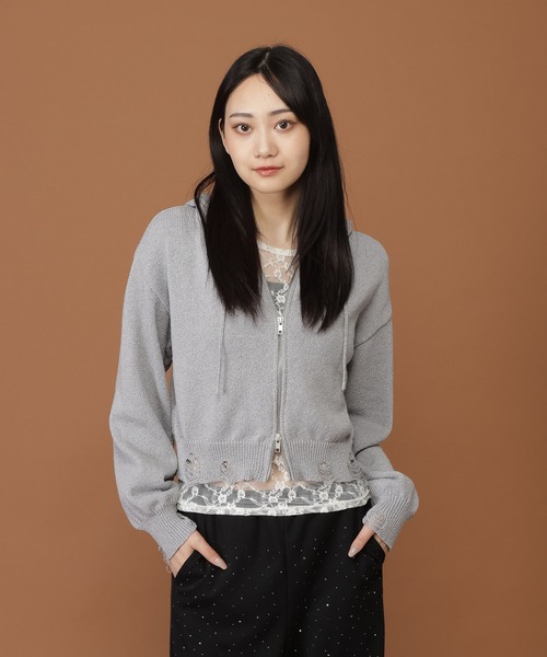 3.3 Field Trip （3.3フィールドトリップ）の「【新色登場】3.3 Field Trip／ダブルジップダメージニット（ニット/セーター・レディース・グレー/ホワイト/ネイビー/ブラウン/アイボリー/ライトグレー/ピンク/その他1/その他2/ブラック/レッド/チャコールグレー/ブラック系その他/レッド系その他・FREE）」の17枚目の写真