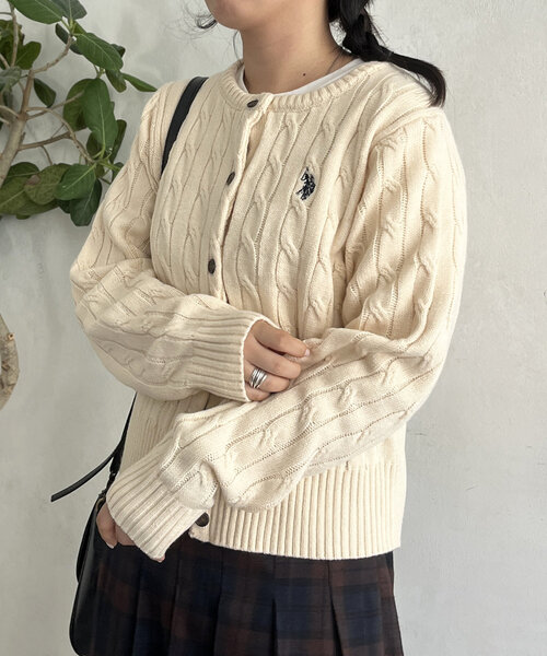 U.S. POLO ASSN.（ユーエスポロアッスン）の「ケーブルカーディガン24（カーディガン/ボレロ・レディース・アイボリー/ネイビー/グリーン/レッド/グレー・FREE）」の7枚目の写真