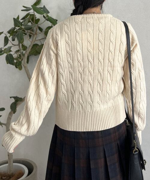 U.S. POLO ASSN.（ユーエスポロアッスン）の「ケーブルカーディガン24（カーディガン/ボレロ・レディース・アイボリー/ネイビー/グリーン/レッド/グレー・FREE）」の8枚目の写真