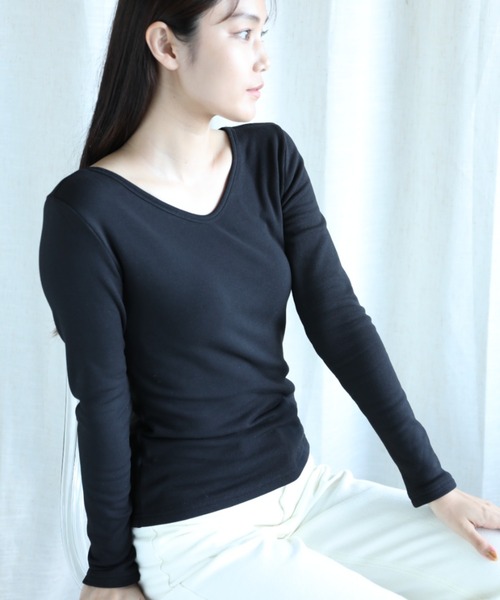 aimoha（アイモハ）の「【Aimoha】2WAY裏起毛インナートップス (AW) (LV)（Tシャツ/カットソー・レディース・ベージュ/ホワイト/ブラウン/ブラック・SMALL/MEDIUM/LARGE/X-LARGE/XX-LARGE）」の2枚目の写真