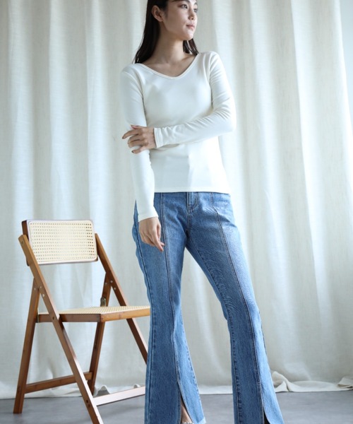 aimoha（アイモハ）の「【Aimoha】2WAY裏起毛インナートップス (AW) (LV)（Tシャツ/カットソー・レディース・ベージュ/ホワイト/ブラウン/ブラック・SMALL/MEDIUM/LARGE/X-LARGE/XX-LARGE）」の6枚目の写真