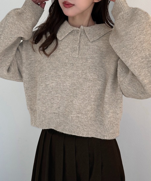 apres jour mignon（アプレジュールミニョン）の「ポロニット【ZOZOTOWN限定アイテム】（ニット/セーター・レディース・アイボリー/カーキ/ブラック/レッド/オレンジ/ベージュ/ピンク/ブラック系その他・フリー/X-LARGE）」の5枚目の写真