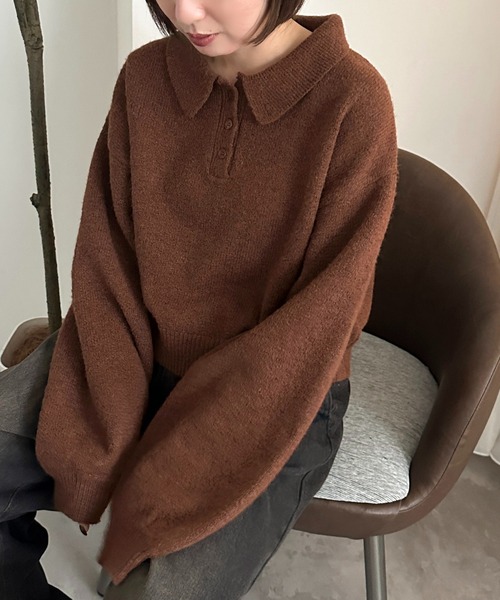 apres jour mignon（アプレジュールミニョン）の「ポロニット【ZOZOTOWN限定アイテム】（ニット/セーター・レディース・アイボリー/カーキ/ブラック/レッド/オレンジ/ベージュ/ピンク/ブラック系その他・フリー/X-LARGE）」の8枚目の写真