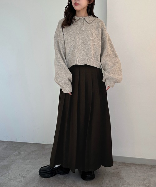 apres jour mignon（アプレジュールミニョン）の「ポロニット【ZOZOTOWN限定アイテム】（ニット/セーター・レディース・アイボリー/カーキ/ブラック/レッド/オレンジ/ベージュ/ピンク/ブラック系その他・フリー/X-LARGE）」の10枚目の写真