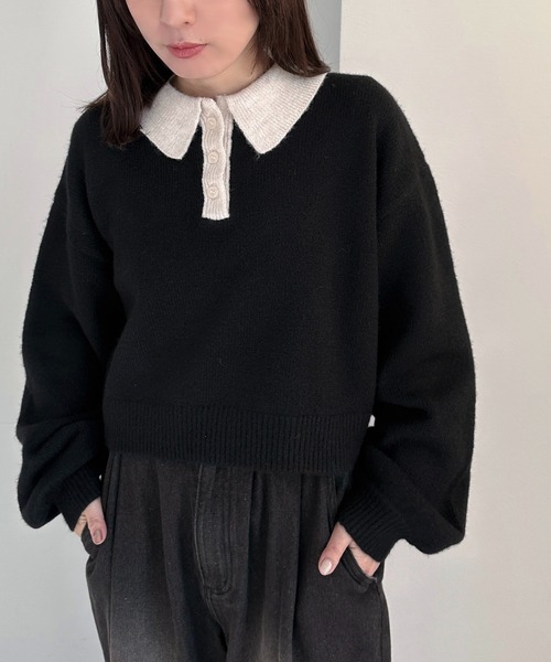 apres jour mignon（アプレジュールミニョン）の「ポロニット【ZOZOTOWN限定アイテム】（ニット/セーター・レディース・アイボリー/カーキ/ブラック/レッド/オレンジ/ベージュ/ピンク/ブラック系その他・フリー/X-LARGE）」の12枚目の写真