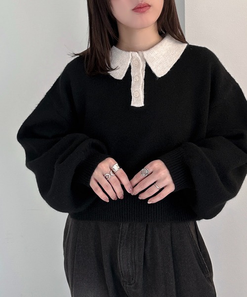 yori ミニフリルポロニット yori ミニフリルポロニット yori ミニフリルポロニット ネイビー