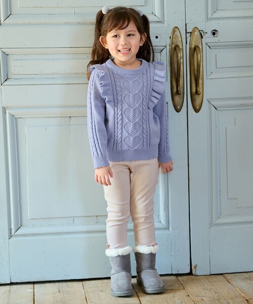 ANY（エニィ）の「肩フリルハートケーブルニット（ニット/セーター・キッズ・サックスブルー系/ピンク系/アイボリー系・140/150/160）」の7枚目の写真