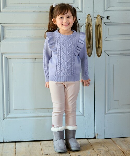 ANY（エニィ）の「肩フリルハートケーブルニット（ニット/セーター・キッズ・サックスブルー系/ピンク系/アイボリー系・140/150/160）」の8枚目の写真