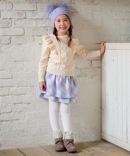 ANY（エニィ）の「肩フリルハートケーブルニット（ニット/セーター・キッズ・サックスブルー系/ピンク系/アイボリー系・140/150/160）」の9枚目の写真