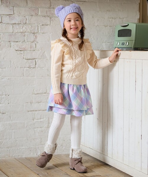 ANY（エニィ）の「肩フリルハートケーブルニット（ニット/セーター・キッズ・サックスブルー系/ピンク系/アイボリー系・140/150/160）」の10枚目の写真