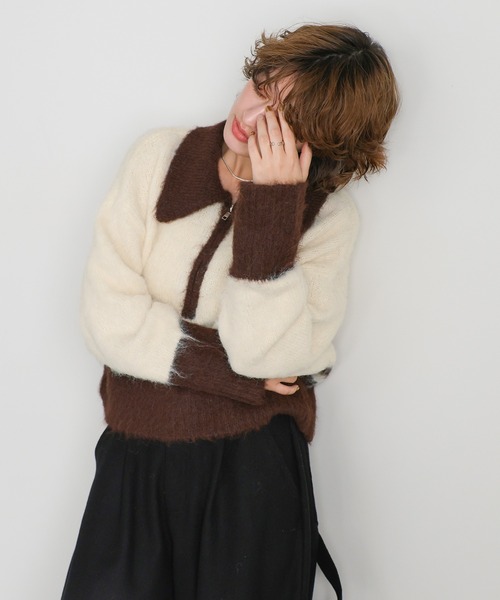select MOCA(セレクトモカ)の「アルパカタッチハーフジップ配色ニット(ニット/セーター・レディース・グレー/チャコールグレー/ブラウン・FREE)」の18枚目の写真