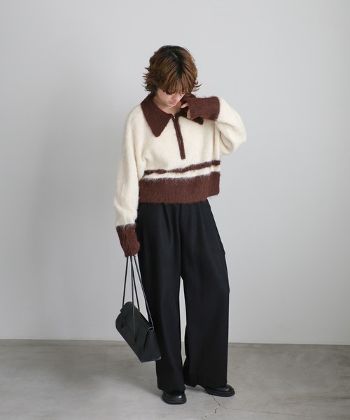select MOCA(セレクトモカ)の「アルパカタッチハーフジップ配色ニット(ニット/セーター・レディース・グレー/チャコールグレー/ブラウン・FREE)」の17枚目の写真