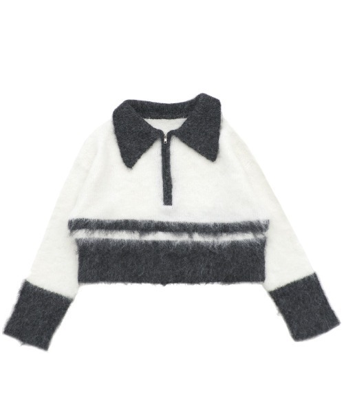 セール】アルパカタッチハーフジップ配色ニット（ニット/セーター