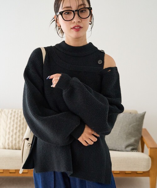MOUSSY BY AZUL 3段アパレル　セレクトショップ　　セーター台　トップス　台 艶消しブラック　木製 | WEBSTORE |SHEL'TTER ) (ニット ロゴ刺繍ニットトップス その他
