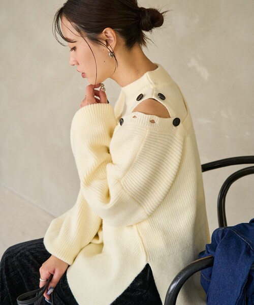セール】限定展開 片畔編み 3WAY 肩あき ニット プルオーバー（ニット