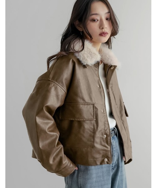 裏ファー]2WAYヴィンテージライクファー付フェイクレザージャケット