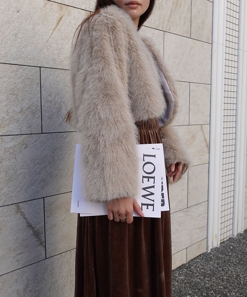 【ショート丈】ファージャケット セール】ショート丈ファージャケット（ノーカラージャケット