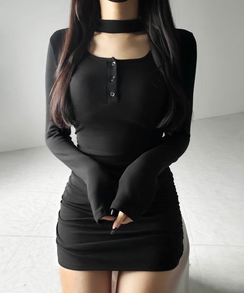 me+em select(ミームセレクト)の「※※【 3color / 裏起毛 】チョーカーネックシャーリングミニワンピース / choker neck shirring mini onepiece(ワンピース・レディース・グレー/ブラック/アイボリー・FREE)」の22枚目の写真