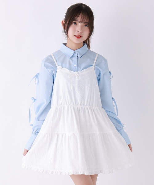 repipi armario（レピピ アルマリオ）の「フリルティアードキャミワンピース（ワンピース・キッズ・ブラック/ホワイト・LARGE/MEDIUM）」の2枚目の写真