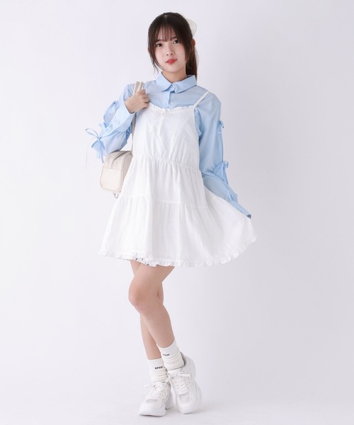 repipi armario（レピピ アルマリオ）の「フリルティアードキャミワンピース（ワンピース・キッズ・ブラック/ホワイト・LARGE/MEDIUM）」の6枚目の写真