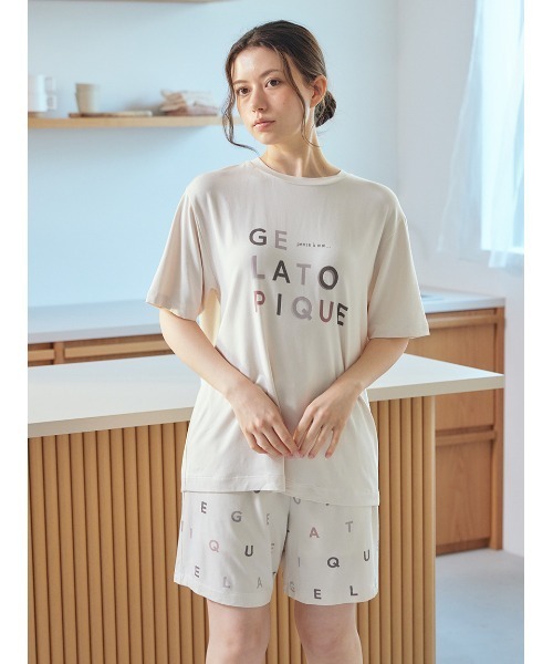【gelato pique ルームウェア 上下セット＋ショートパンツ】 セール】【接触冷感】レーヨンロゴ柄ショートパンツ（ルーム