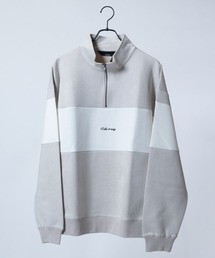 Naive magic | 【a】カットスウェード 異素材パネル切替 フロント刺繍 ハーフジップ(スウェット)