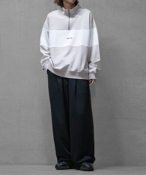 Naive magic（ナイーブマジック）の「【a】カットスウェード 異素材パネル切替 フロント刺繍 ハーフジップ（スウェット・メンズ・ライトグレー/ブルー/チャコールグレー/ミント・LARGE/MEDIUM）」の15枚目の写真