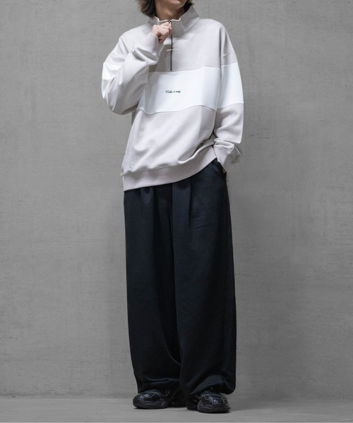 Naive magic（ナイーブマジック）の「【a】カットスウェード 異素材パネル切替 フロント刺繍 ハーフジップ（スウェット・メンズ・ライトグレー/ブルー/チャコールグレー/ミント・LARGE/MEDIUM）」の16枚目の写真