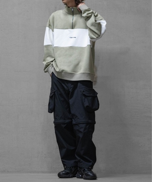 Naive magic（ナイーブマジック）の「【a】カットスウェード 異素材パネル切替 フロント刺繍 ハーフジップ（スウェット・メンズ・ライトグレー/ブルー/チャコールグレー/ミント・LARGE/MEDIUM）」の21枚目の写真