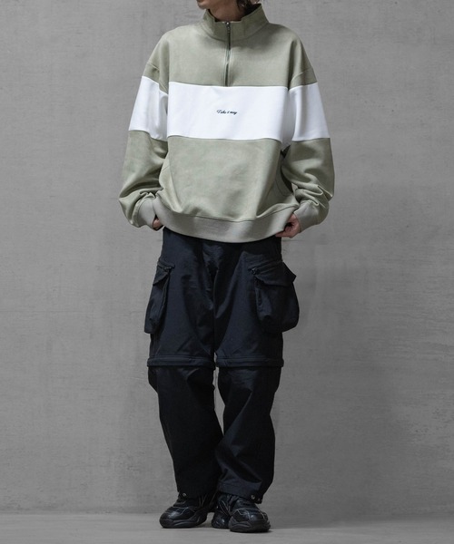 Naive magic（ナイーブマジック）の「【a】カットスウェード 異素材パネル切替 フロント刺繍 ハーフジップ（スウェット・メンズ・ライトグレー/ブルー/チャコールグレー/ミント・LARGE/MEDIUM）」の22枚目の写真