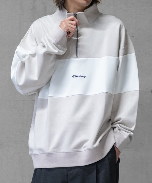 Naive magic（ナイーブマジック）の「【a】カットスウェード 異素材パネル切替 フロント刺繍 ハーフジップ（スウェット・メンズ・ライトグレー/ブルー/チャコールグレー/ミント・LARGE/MEDIUM）」の12枚目の写真