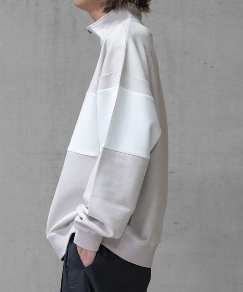 Naive magic（ナイーブマジック）の「【a】カットスウェード 異素材パネル切替 フロント刺繍 ハーフジップ（スウェット・メンズ・ライトグレー/ブルー/チャコールグレー/ミント・LARGE/MEDIUM）」の13枚目の写真