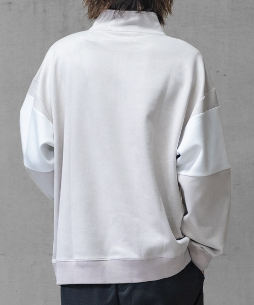 Naive magic（ナイーブマジック）の「【a】カットスウェード 異素材パネル切替 フロント刺繍 ハーフジップ（スウェット・メンズ・ライトグレー/ブルー/チャコールグレー/ミント・LARGE/MEDIUM）」の14枚目の写真