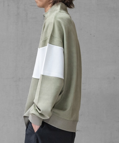 Naive magic（ナイーブマジック）の「【a】カットスウェード 異素材パネル切替 フロント刺繍 ハーフジップ（スウェット・メンズ・ライトグレー/ブルー/チャコールグレー/ミント・LARGE/MEDIUM）」の19枚目の写真