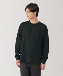 紳士 UVカット乾きやすいワッフルヘンリーネック長袖Tシャツ